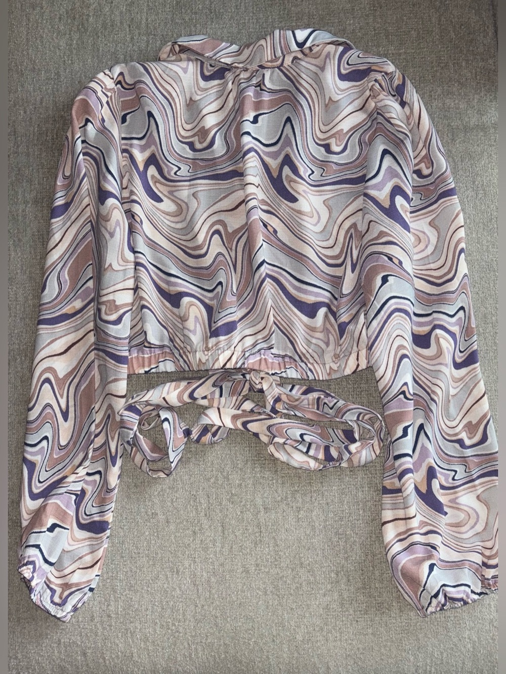 Sweet Rain Retro Swirl Tie Front Crop Top | Y2K 70s Psychedelic Blouse XS - Picture 6 of 6
